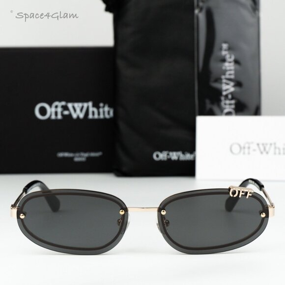 Off-White Men Sunglasses Gold Grey Oval OERI13M MIAMI 7607 NEW AUTHENTIC - Picture 1 of 12